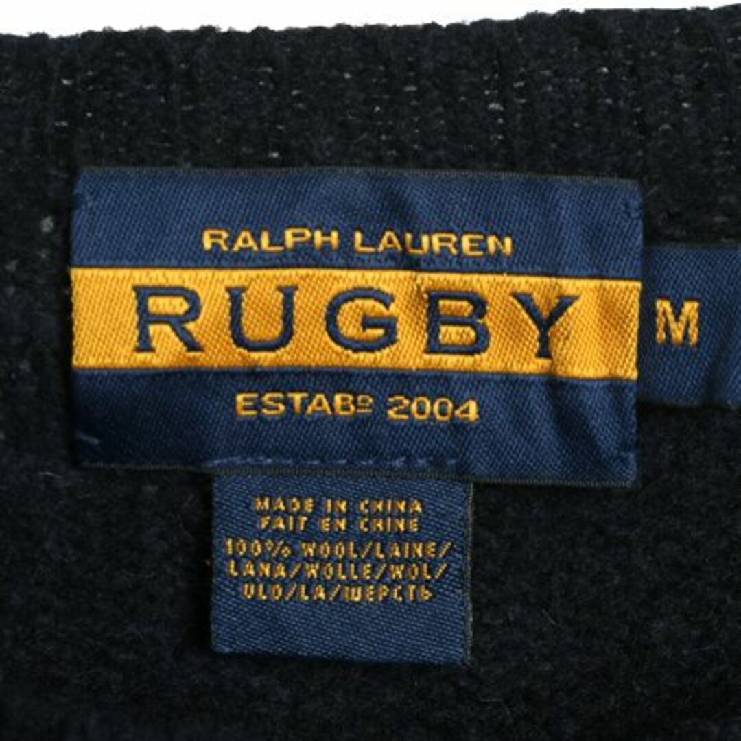 Ralph Lauren(ラルフローレン)のラグビー ラルフローレン 本革 レザー エルボーパッチ 付き ニット セーター メンズ M 古着 ポロ RUGBY ウール クルーネック 無地 POLO 紺 メンズのトップス(ニット/セーター)の商品写真