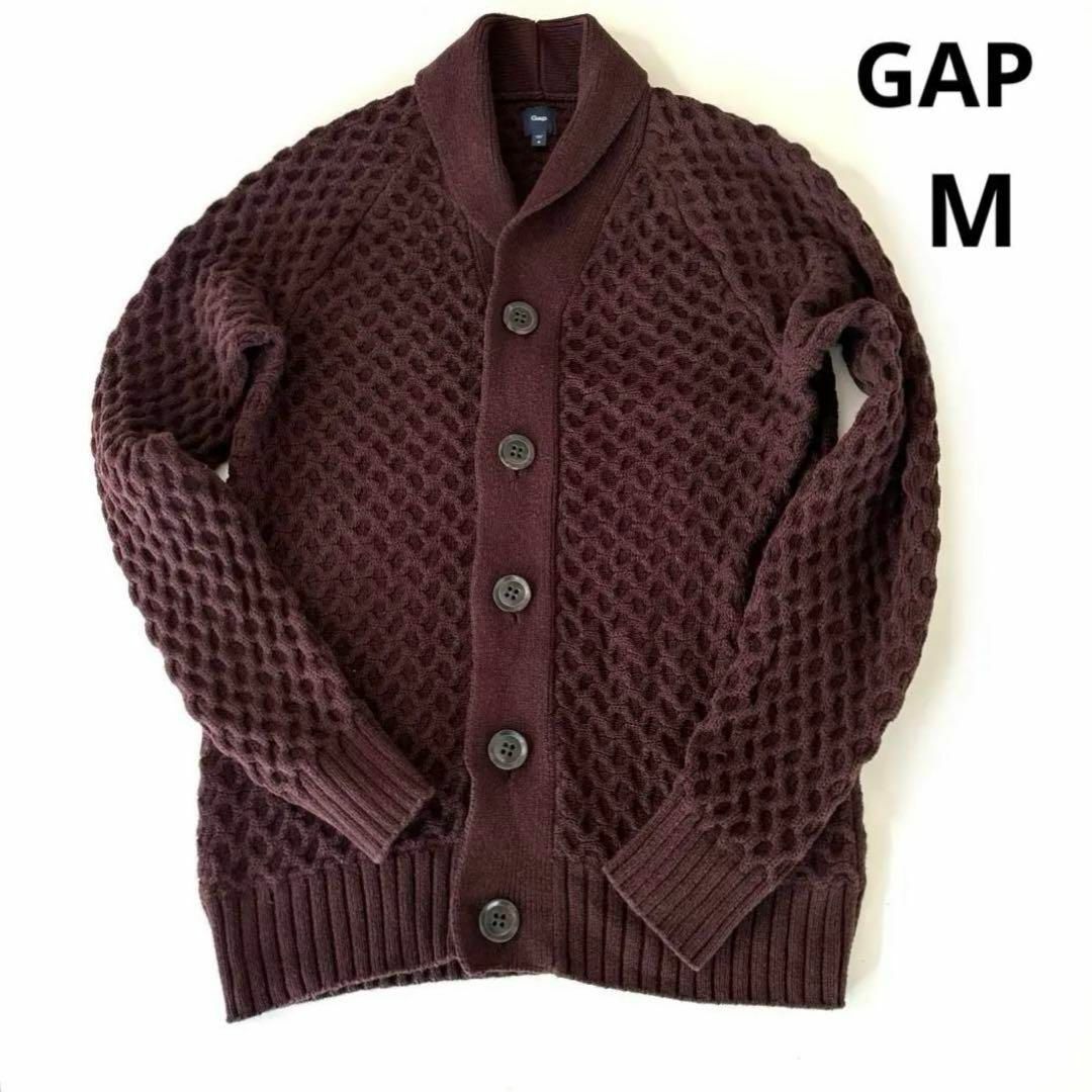 GAP(ギャップ)のGap　ギャップ ショールカラー　カーディガン  ニット 綿 ボルドー M メンズのトップス(カーディガン)の商品写真