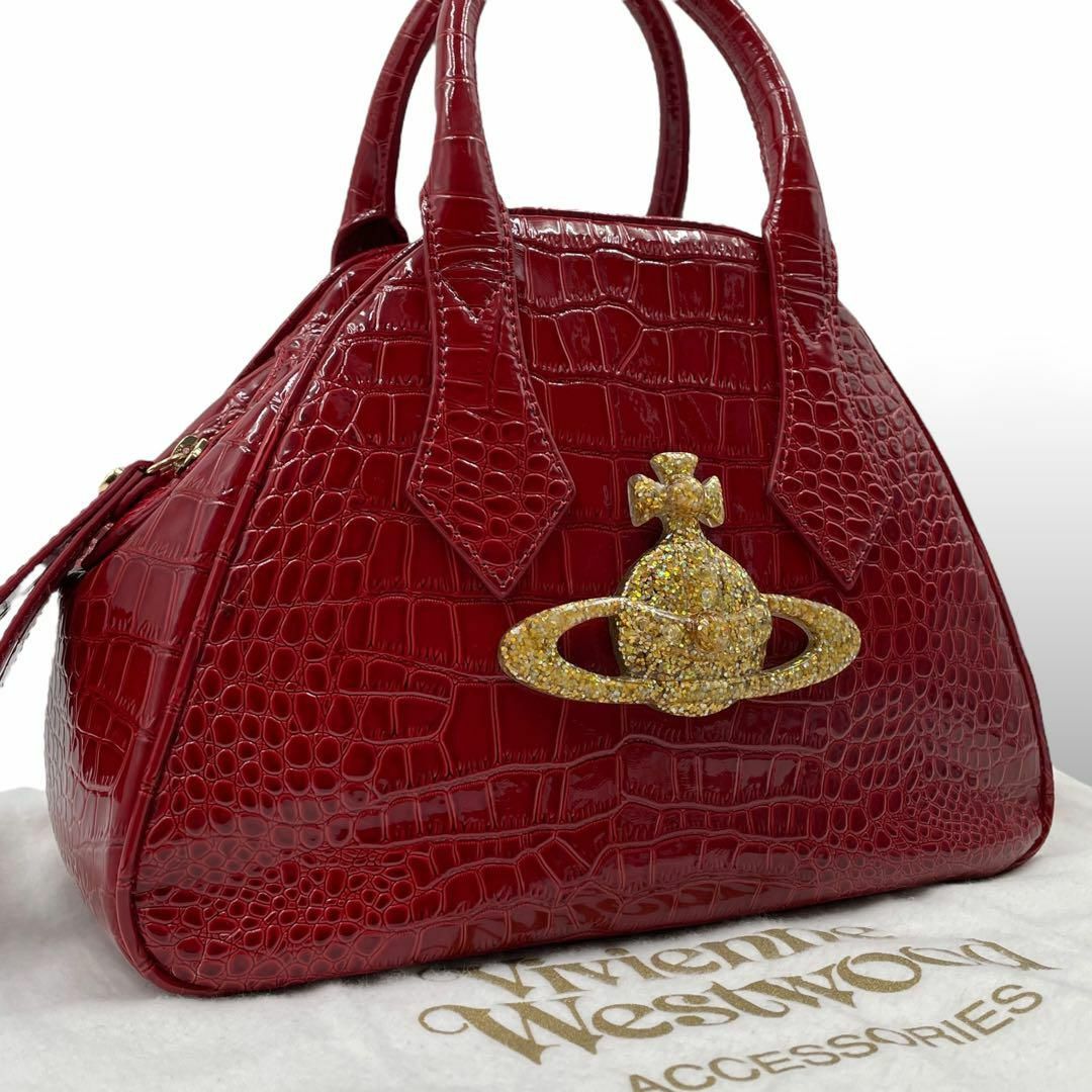 レディースVivienne Westwood ハンドバッグ オーブ クロコ型押し 赤