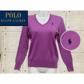 ポロラルフローレン(POLO RALPH LAUREN)の美品☆ポロラルフローレンGOLF☆ Vネック薄手ニット ロゴ刺繍　SMサイズ相当(ニット/セーター)