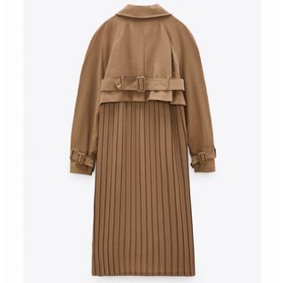 ザラ(ZARA)の新品☆ZARA ザラ プリーツロングトレンチコート S ブラウン(トレンチコート)