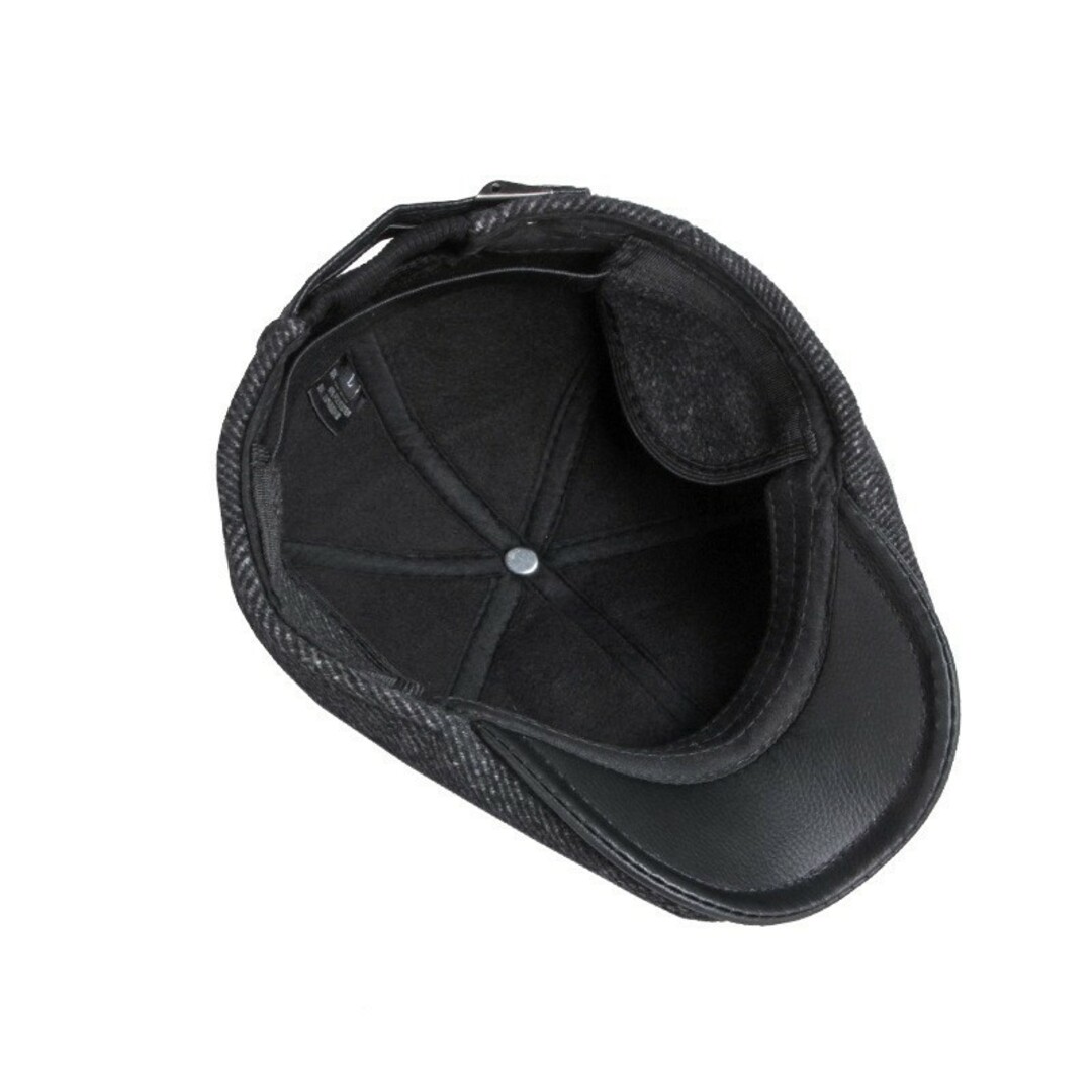 耳当て付き ハンチング帽子 ブラック キャップ 帽子 シンプル キャスケット メンズの帽子(ハンチング/ベレー帽)の商品写真