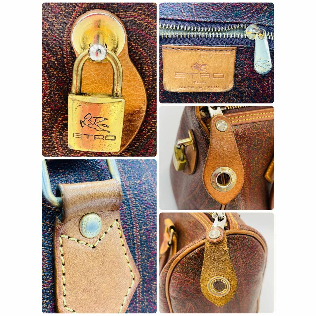 ☆ETRO☆ ミニボストンバッグ ペイズリー柄 南京錠 ブラウン ☆ETRO☆ ミニボストンバッグ ペイズリー柄 南京錠 ブラウン