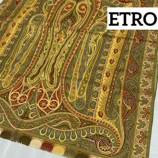 エトロ(ETRO)の極美品 ★ETRO★ ストール 花 ペイズリー柄 ウール シルク モスグリーン(ストール/パシュミナ)