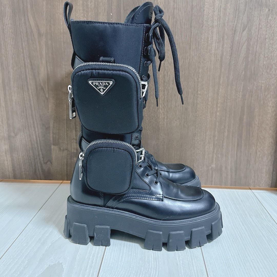 PRADA - 【PRADA】モノリス ロングブーツ 36 レザー 編み上げ PRADA - 【PRADA】モノリス ロングブーツ 36 レザー 編み上げ