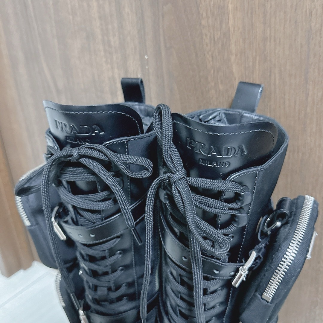 PRADA - 【PRADA】モノリス ロングブーツ 36 レザー 編み上げ PRADA - 【PRADA】モノリス ロングブーツ 36 レザー 編み上げ