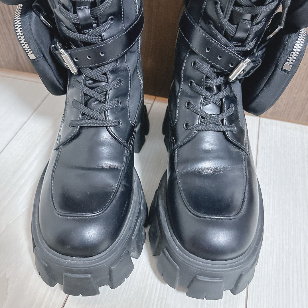 PRADA - 【PRADA】モノリス ロングブーツ 36 レザー 編み上げ PRADA - 【PRADA】モノリス ロングブーツ 36 レザー 編み上げ