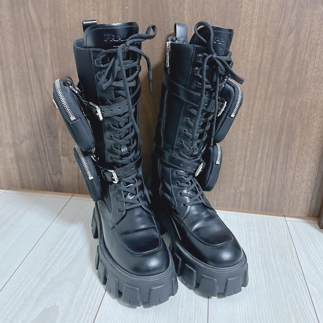 PRADA - 【PRADA】モノリス ロングブーツ 36 レザー 編み上げ PRADA - 【PRADA】モノリス ロングブーツ 36 レザー 編み上げ