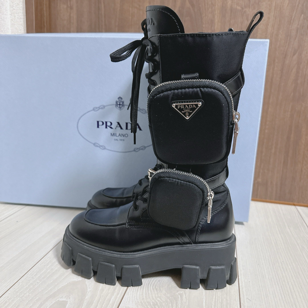PRADA - 【PRADA】モノリス ロングブーツ 36 レザー 編み上げ PRADA - 【PRADA】モノリス ロングブーツ 36 レザー 編み上げ
