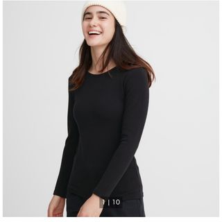 ユニクロ(UNIQLO)の新品S黒ユニクロヒートテックウルトラウォームクルーネックT(アンダーシャツ/防寒インナー)