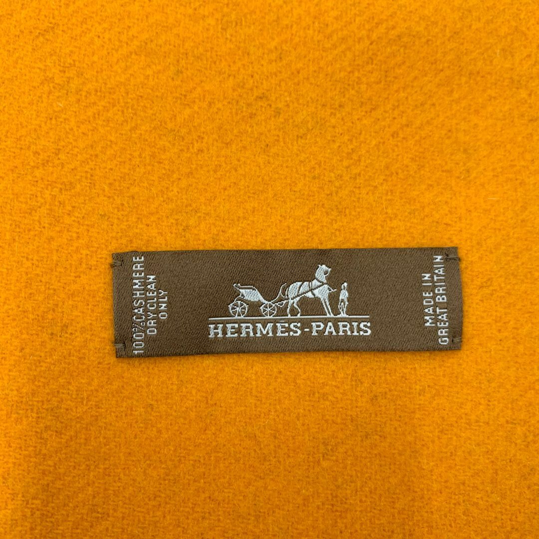 Hermes(エルメス)の9032 エルメス カシミヤ マフラー ストール オレンジ ベージュ レディースのファッション小物(マフラー/ショール)の商品写真