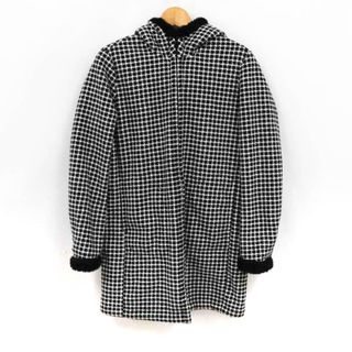 ユニクロ(UNIQLO)のユニクロ ロングコート チェック柄 裏ボア アウター レディース Mサイズ ホワイト×ブラック UNIQLO(その他)