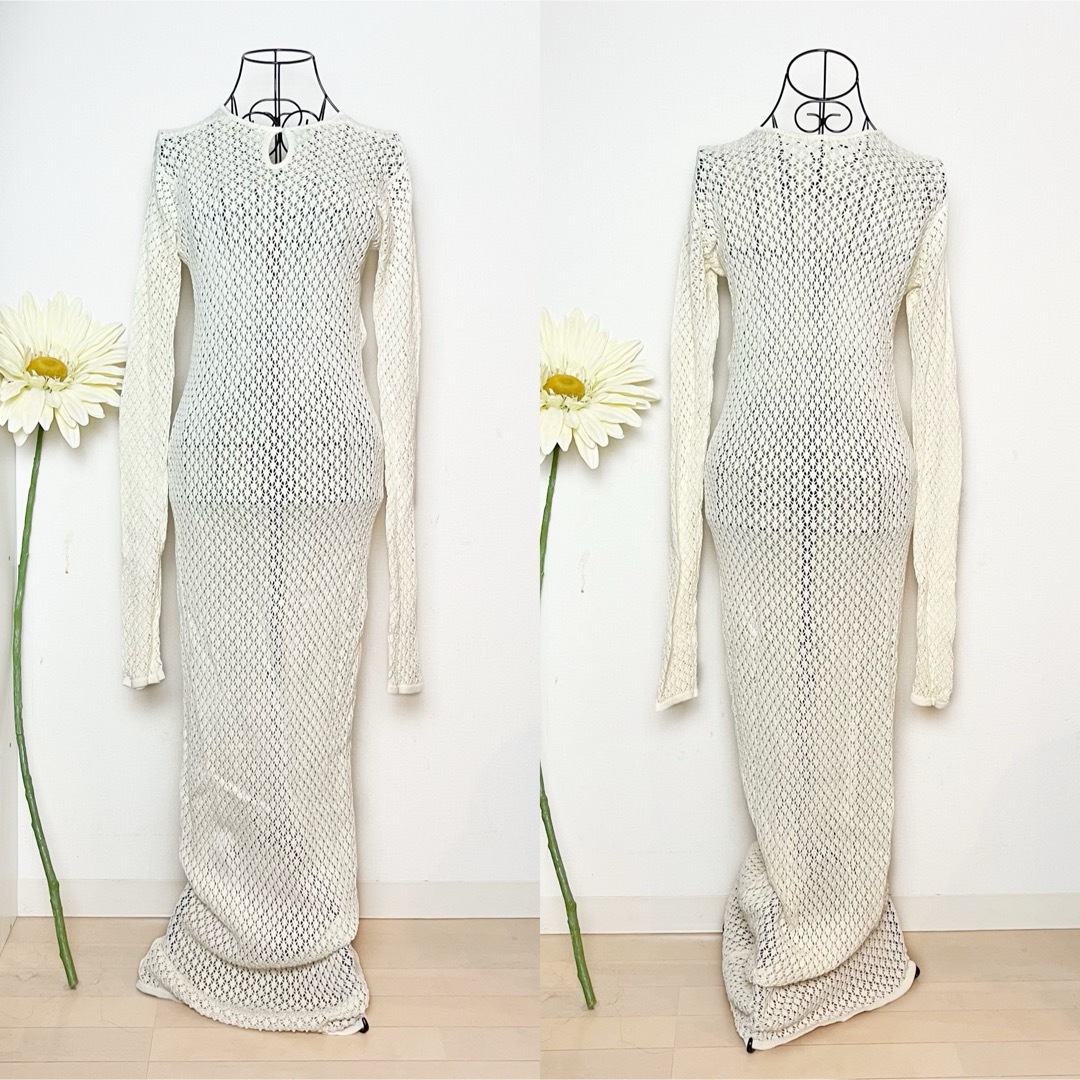 12 ローレン vintage lace knit dress ロングワンピース