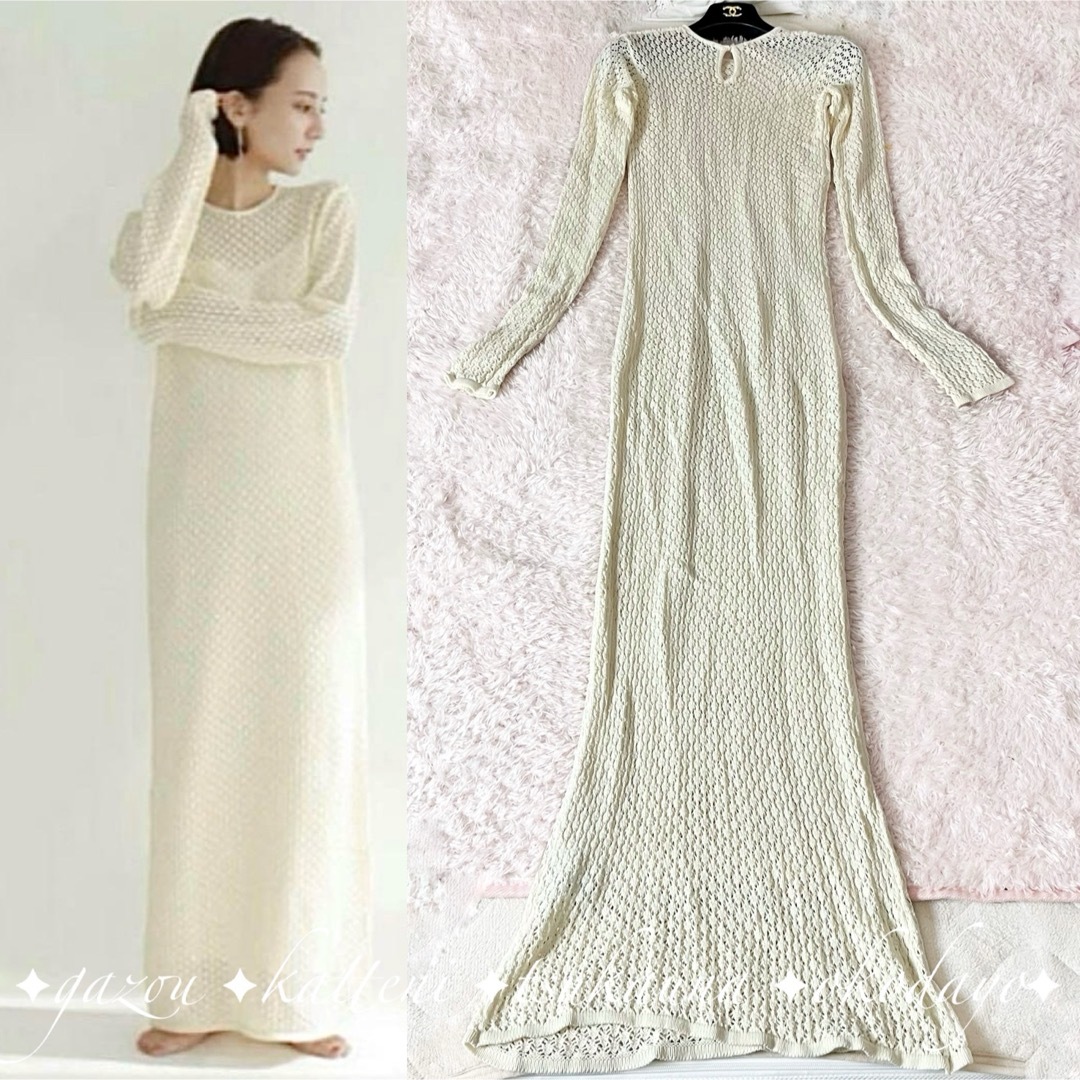 12 ローレン vintage lace knit dress ロングワンピース