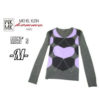 ミッシェルクラン(MICHEL KLEIN)のメンズM◇MICHEL KLEIN◇Vネック薄手ニット gray(ニット/セーター)