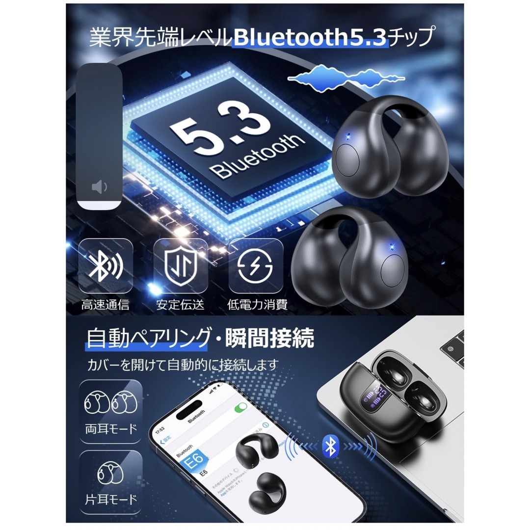 ワイヤレスイヤホン　Bluetoothイヤホン　耳挟み式　 スマホ/家電/カメラのオーディオ機器(ヘッドフォン/イヤフォン)の商品写真