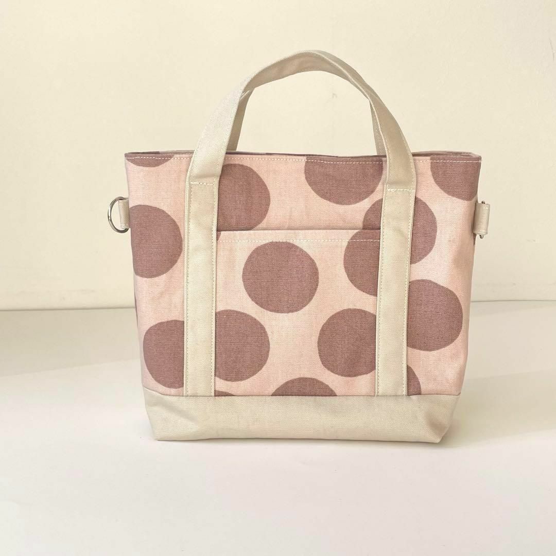くすみピンクドット柄のミニトートバッグ/ショルダーバッグ ハンドメイドのファッション小物(バッグ)の商品写真