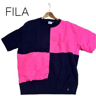 フィラ(FILA)のFILA メンズ 半袖トレーナー カットソー ロゴ   ピンク×ネイビー M(Tシャツ/カットソー(半袖/袖なし))
