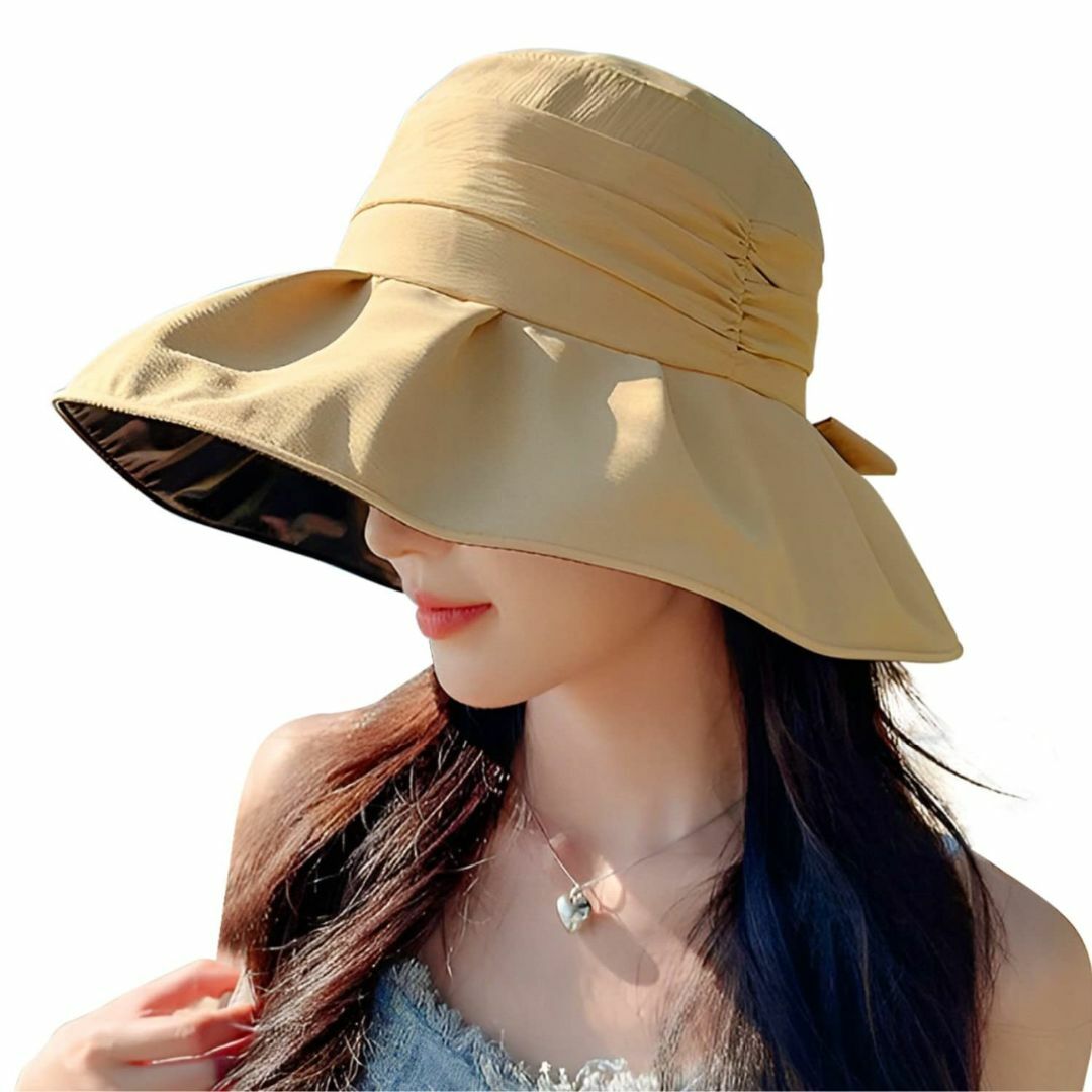 【色: イエロー】[Gokamoi] UVカット 帽子 レディース ハット レデ レディースのファッション小物(その他)の商品写真