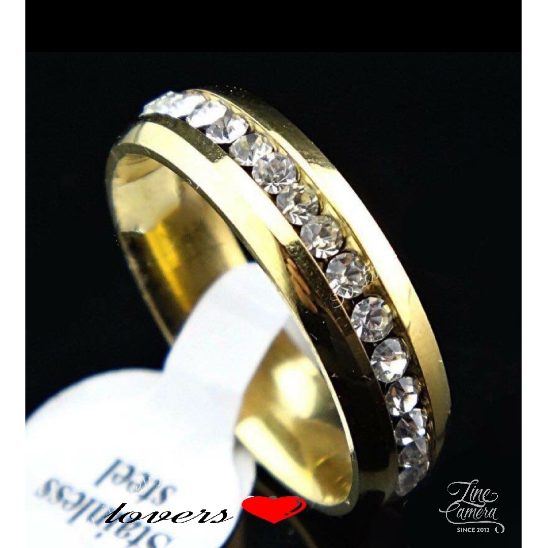 送料無16号イエローゴールドスーパーCZダイヤステンレスフルエタニティリング指輪 レディースのアクセサリー(リング(指輪))の商品写真