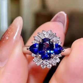 天然 ブルーサファイア ダイヤ リング1.66ct pt900 ¥(リング(指輪))