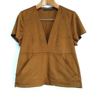 ザラ(ZARA)の美品　ZARAザラ TRAFALUC　スエード　Vネック　半袖カットソー(カットソー(半袖/袖なし))