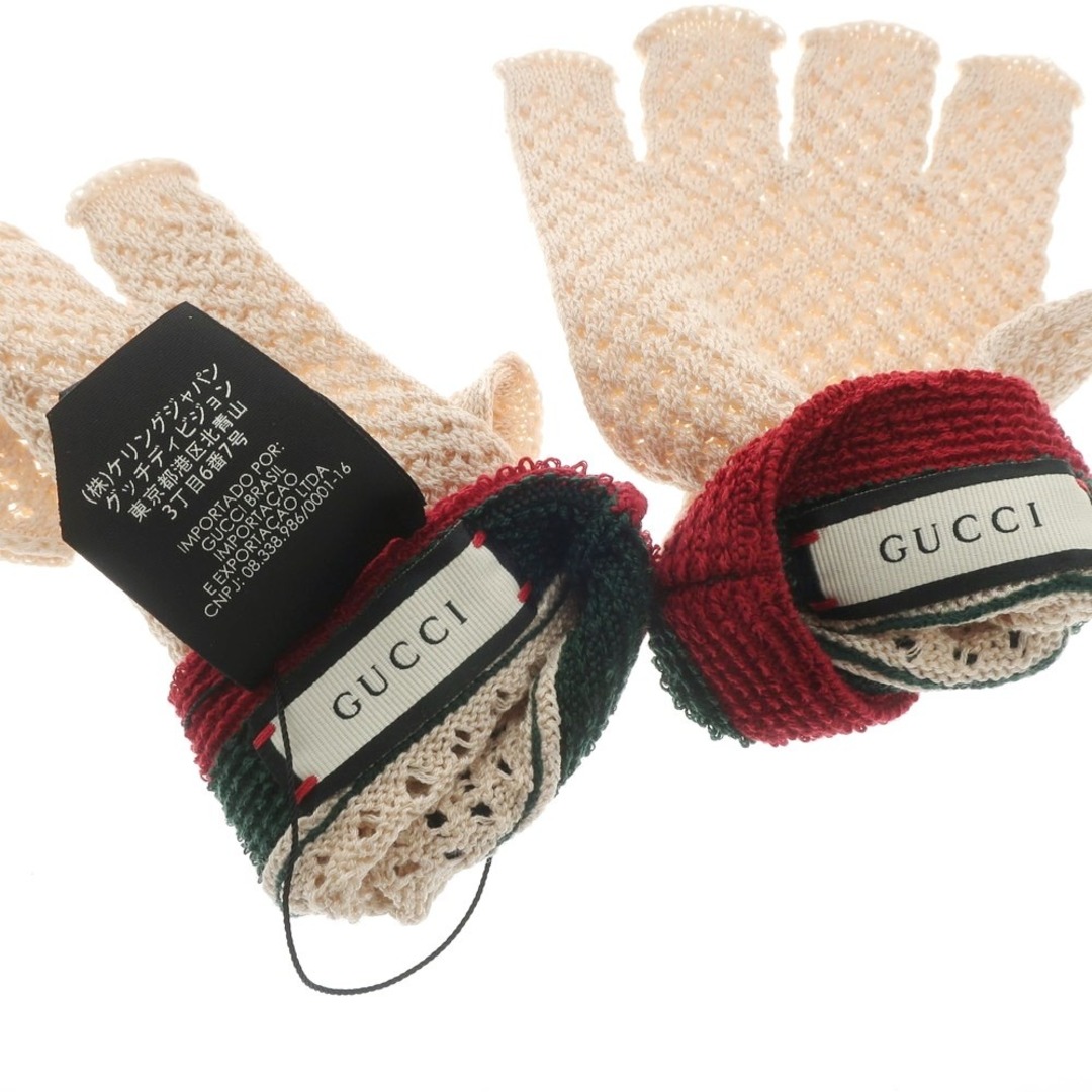 Gucci(グッチ)の【中古】【未使用】グッチ GUCCI コットン 手袋 ベージュxグリーン×レッド【ユニセックス】 レディースのファッション小物(手袋)の商品写真