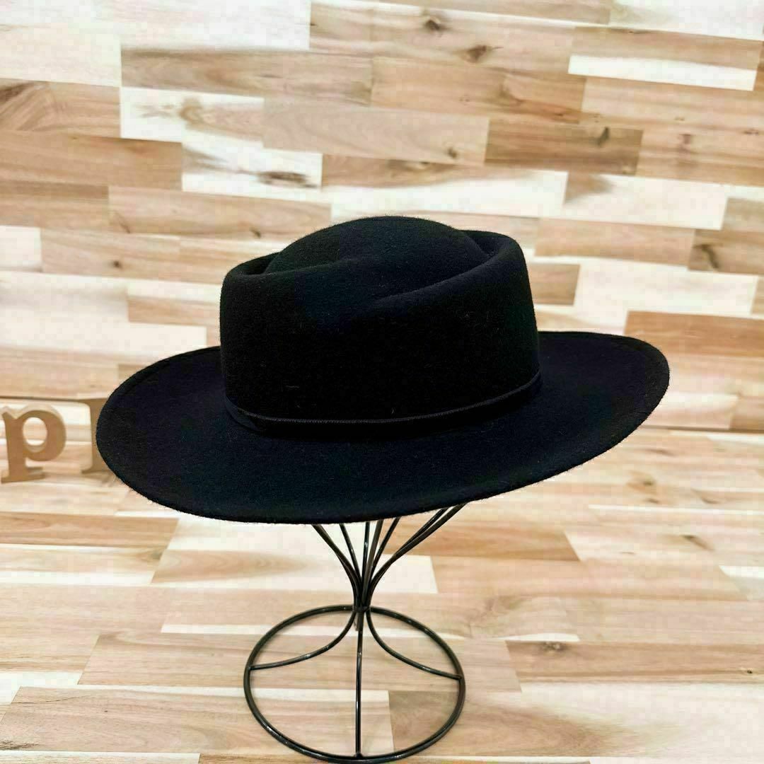 CA4LA(カシラ)の【カシラ】CA4LA お洒落 ツバ広 ウール ハット ベロア リボン 黒×グレー レディースの帽子(ハット)の商品写真