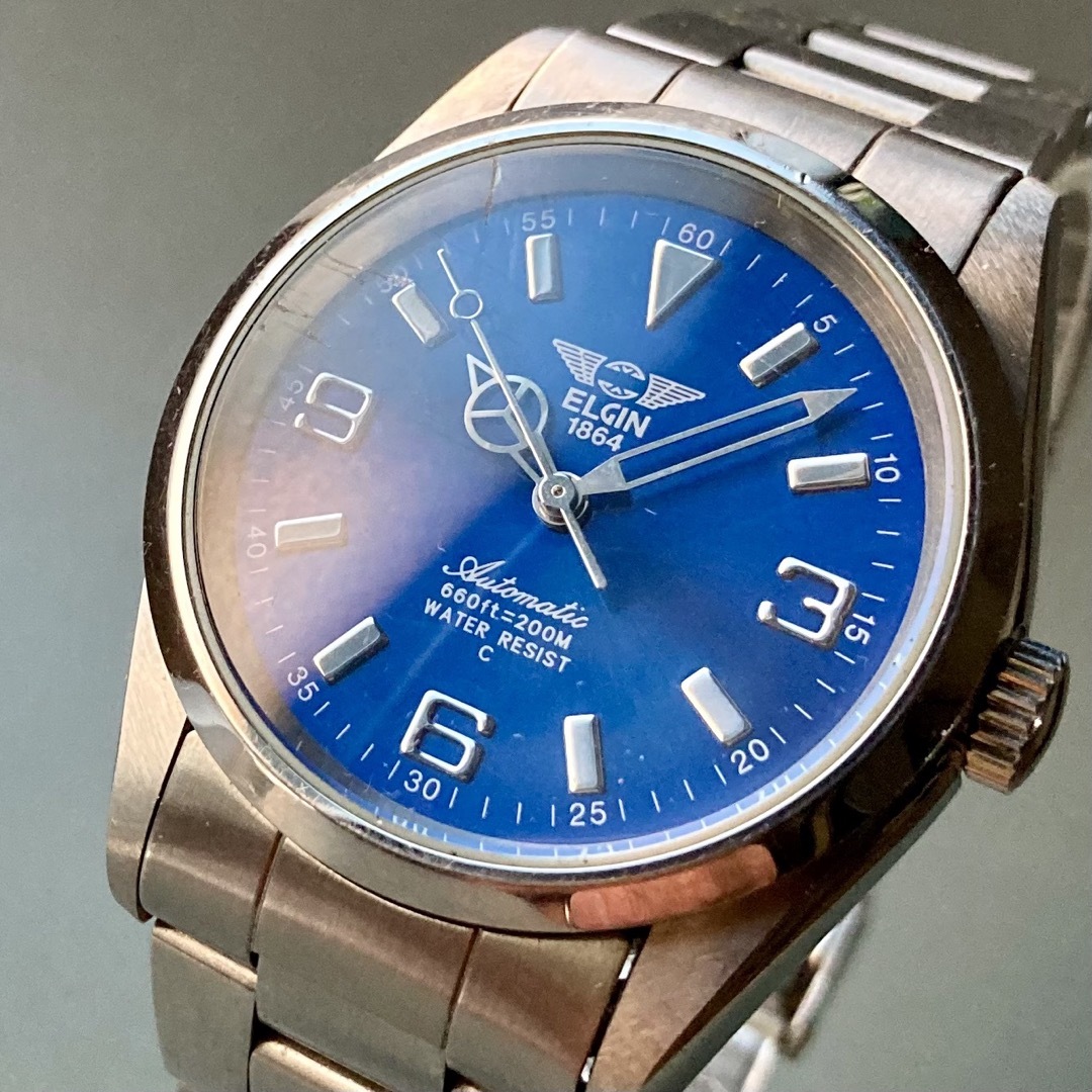 ELGIN - 【動作品】エルジン ELGIN メンズ 腕時計 自動巻き 男性 青