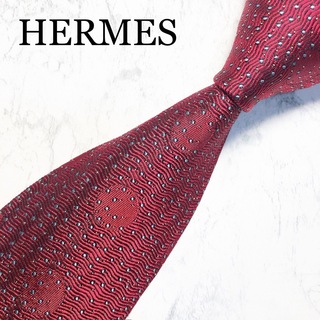 エルメス(Hermes)のHERMES ネクタイ　レッド　ドット　ジャガード　裏側H柄(ネクタイ)