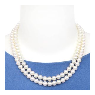 ミキモト(MIKIMOTO)のミキモト アコヤ パール ダイヤモンド 2連 ネックレス K18 (K18WG) レディース MIKIMOTO [美品] 【中古】 【ジュエリー】(ネックレス)