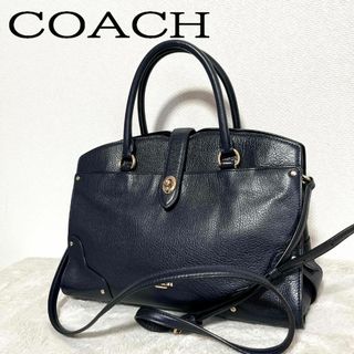 コーチ(COACH)の美品✨COACH コーチショルダーバッグハンドバッググレインレザー本革ネイビー紺(ショルダーバッグ)