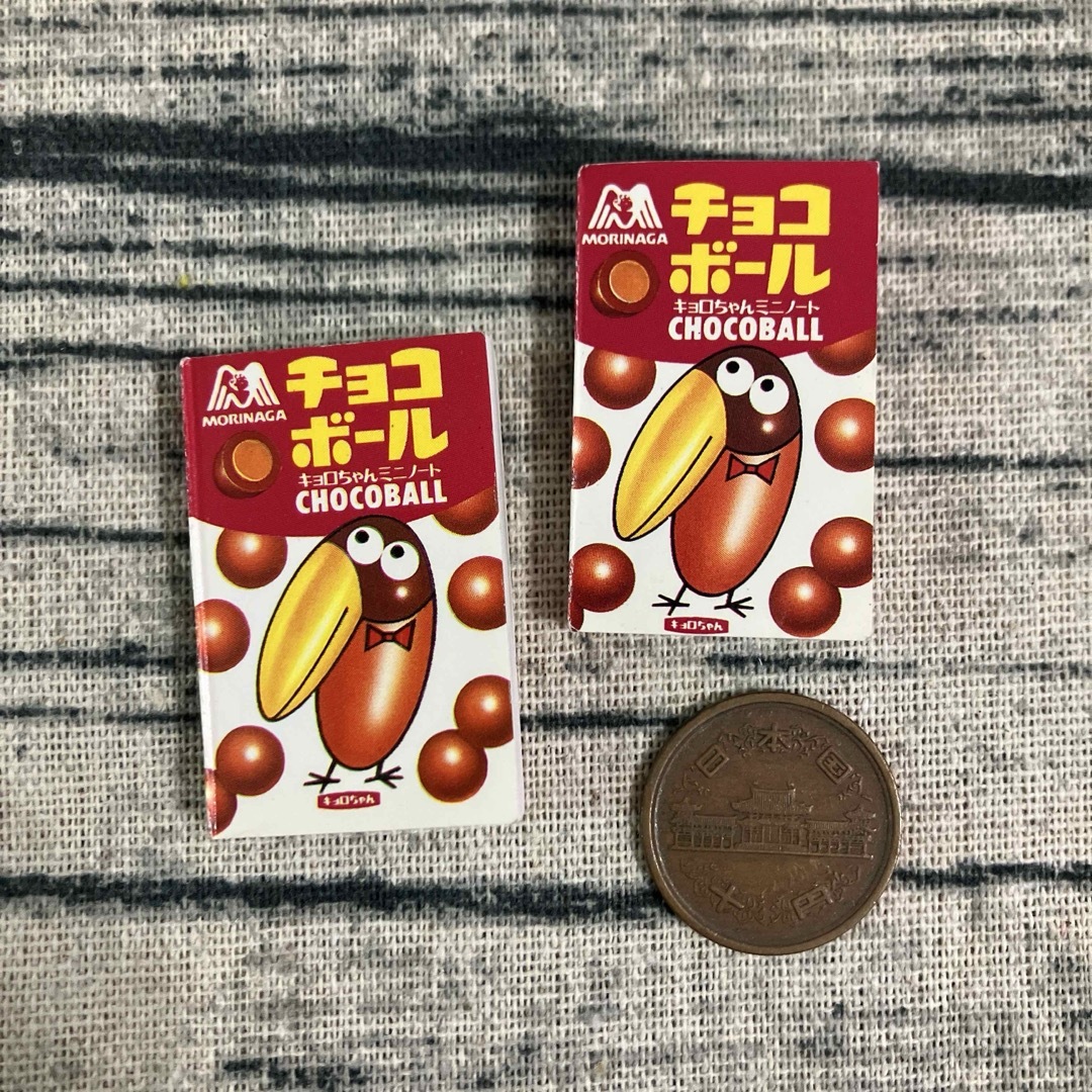 森永製菓(モリナガセイカ)のチョコボール キョロちゃん ミニノート ミニ文具 豆本 1990年代 ガチャ エンタメ/ホビーのおもちゃ/ぬいぐるみ(キャラクターグッズ)の商品写真