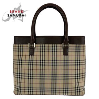 バーバリー(BURBERRY)のBURBERRY バーバリー ノバチェック ベージュ 薄茶色 シルバー金具 キャンバス レザー ハンドバッグ トートバッグ レディース 404565 【中古】(ハンドバッグ)