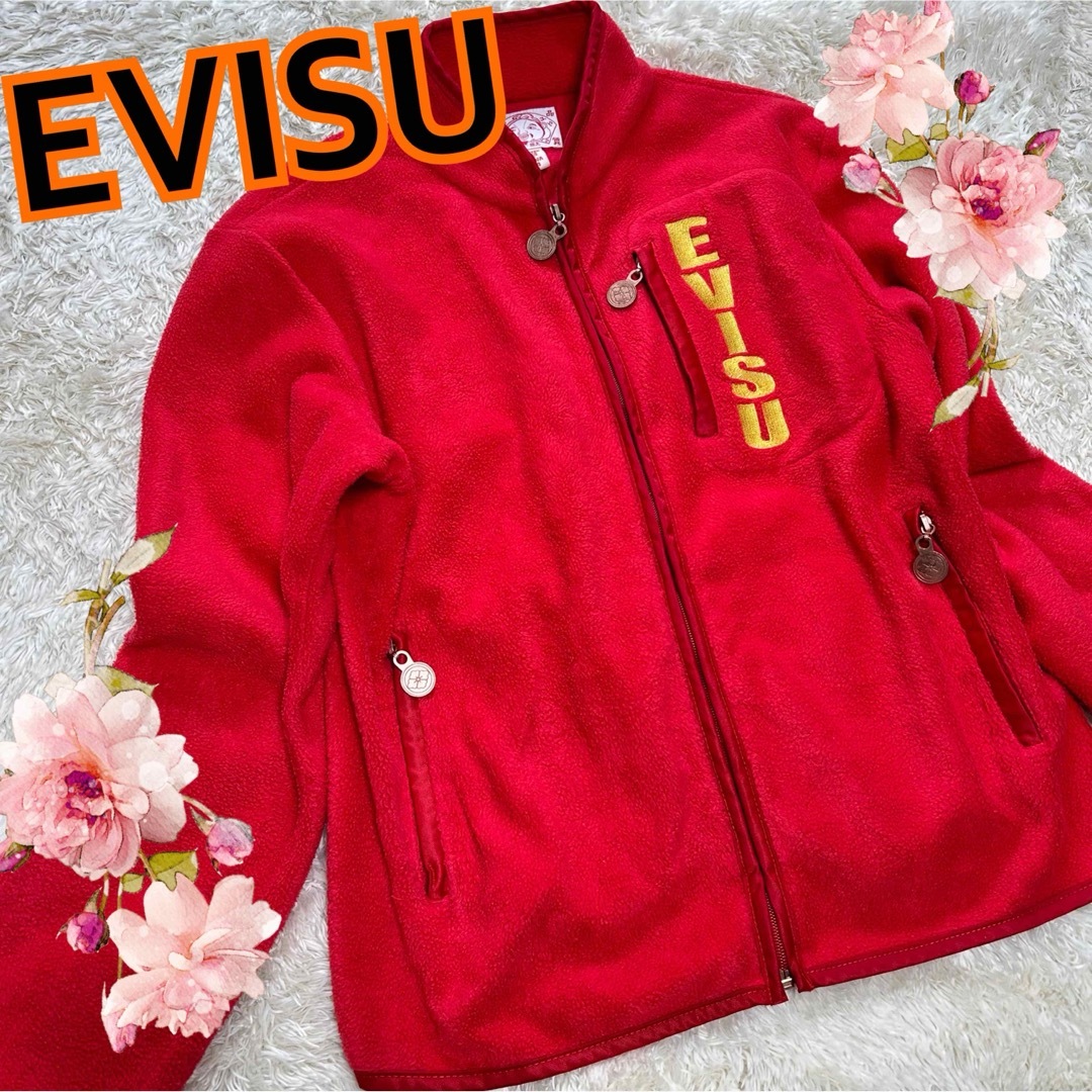 EVISU(エビス)の【EVISU】激レア 赤　フリース　ビックロゴ　目立つ　差し色　ボアロゴ メンズのトップス(スウェット)の商品写真