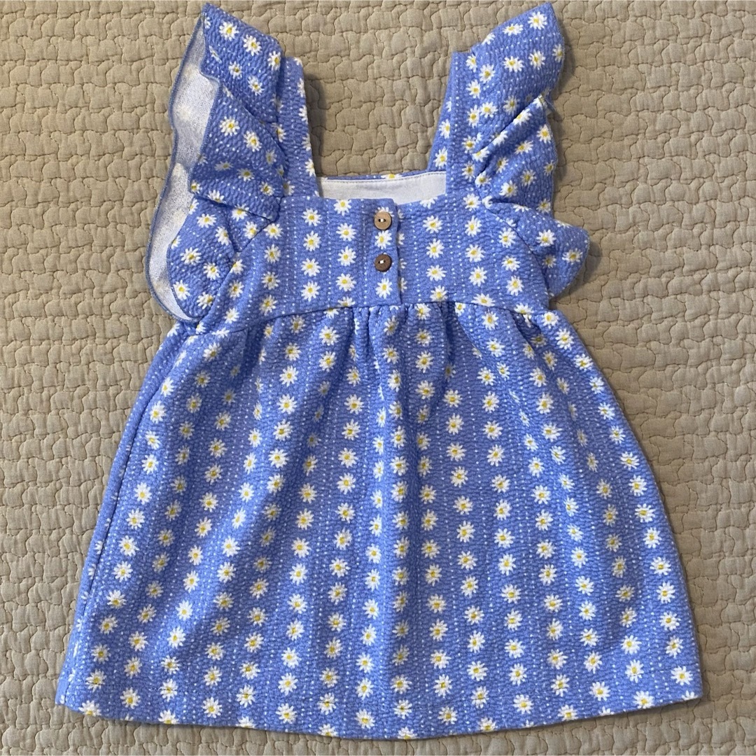 ZARA KIDS(ザラキッズ)の【ZARA】フラワー柄ジャガードワンピース　青 キッズ/ベビー/マタニティのベビー服(~85cm)(ワンピース)の商品写真