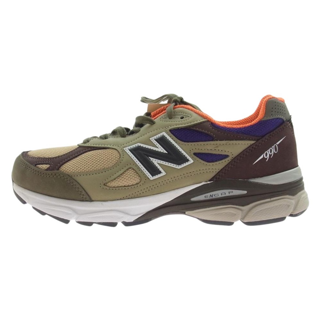 285cmアウトソールNEW BALANCE ニューバランス スニーカー M990BT3 USA製 990 v3 BT3 ヌバック メッシュ スニーカー ブラウン系 カーキ系 28.5cm【極上美品】