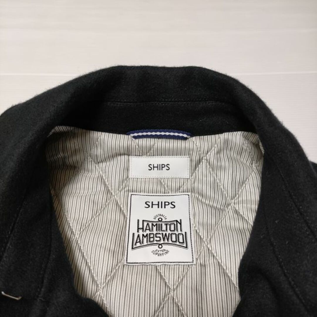 SHIPS(シップス)のSHIPS HAMILTON LAMBSWOOL メルトンウールシングル 中綿 ピーコート ブラック メンズ シップス【中古】4-0117T∞ メンズのジャケット/アウター(ピーコート)の商品写真