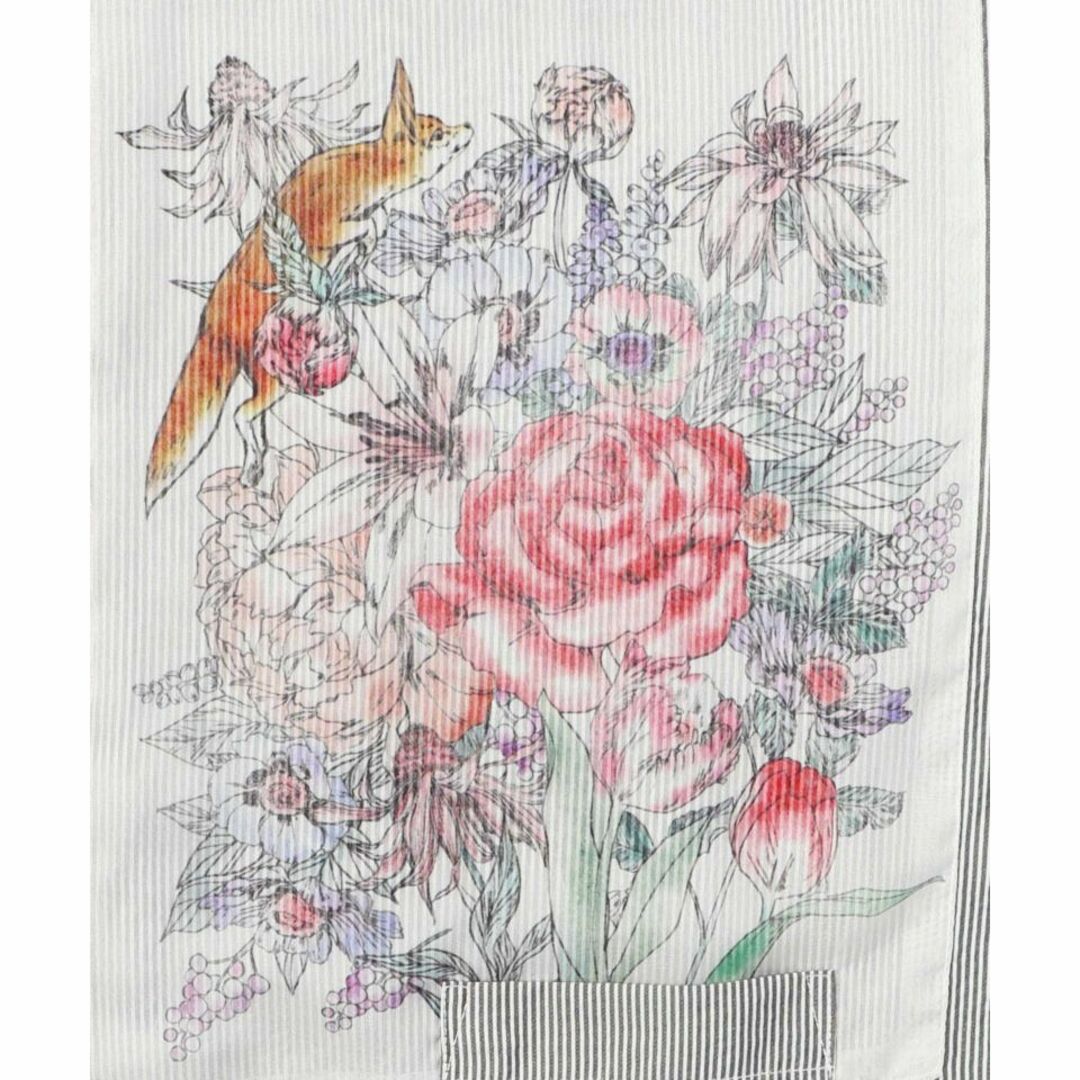 スカラー　541215：花束を作るキツネ ユリの刺繍 ストライプ切替シャツワンピ