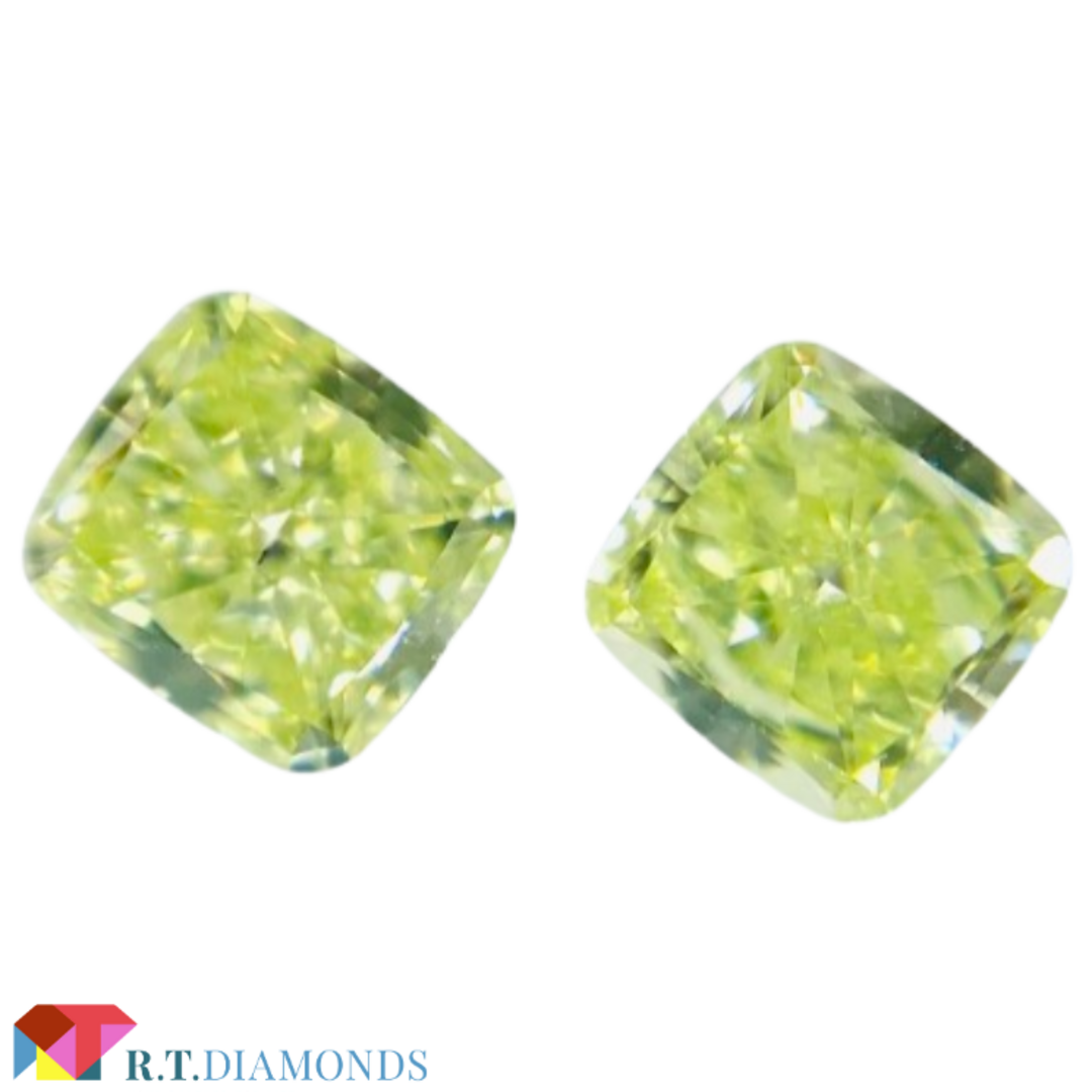 ダイヤモンドシェイプFANCY YELLOW GREEN セット石！0.216ct/0.216ct