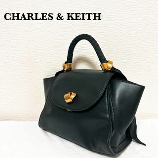 チャールズアンドキース(Charles and Keith)の美品✨CHARLES&KEITHチャールズアンドキースハンドバッグトートバッグ黒(トートバッグ)