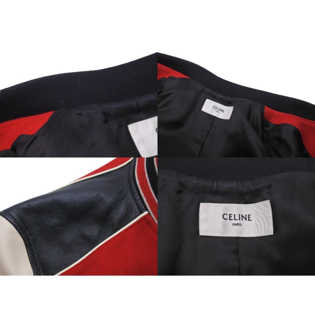 celine(セリーヌ)のCELINE セリーヌ クラシック テディジャケット Cパッチ レザーディテール レッド サイズ48 2V56D896C.27ED 美品 中古 59695 レディースのジャケット/アウター(ブルゾン)の商品写真