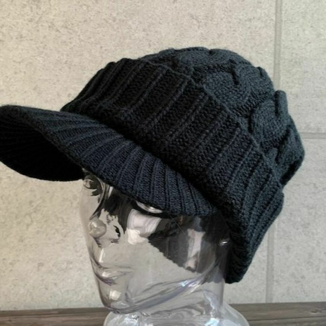 送料込 大きいサイズ ケーブル編み ニット キャスケット Lサイズ ゆったり 黒 メンズの帽子(キャスケット)の商品写真