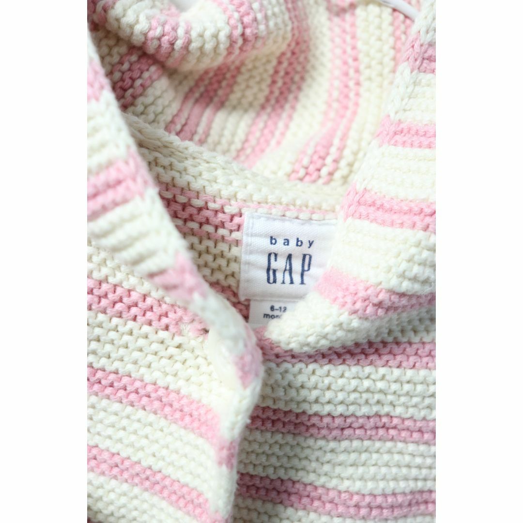 babyGAP(ベビーギャップ)のプロフ必読babyGAPボーダー編み込みパーカー/かわいい良品♪ピンク70 キッズ/ベビー/マタニティのベビー服(~85cm)(ジャケット/コート)の商品写真