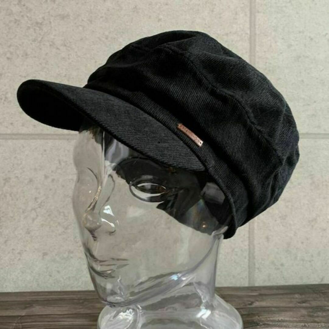 送料込 帽子 コーデュロイ キャスケット レザーワッペン ボリューム 秋冬 BK メンズの帽子(キャップ)の商品写真