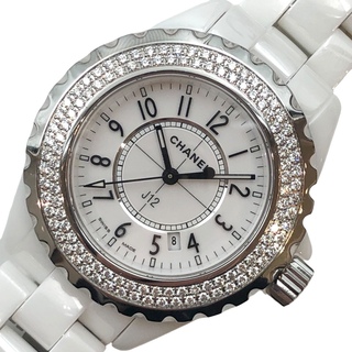 シャネル(CHANEL)の　シャネル CHANEL J12 H0967 ホワイト セラミック、ベゼルダイヤモンド レディース 腕時計(腕時計)