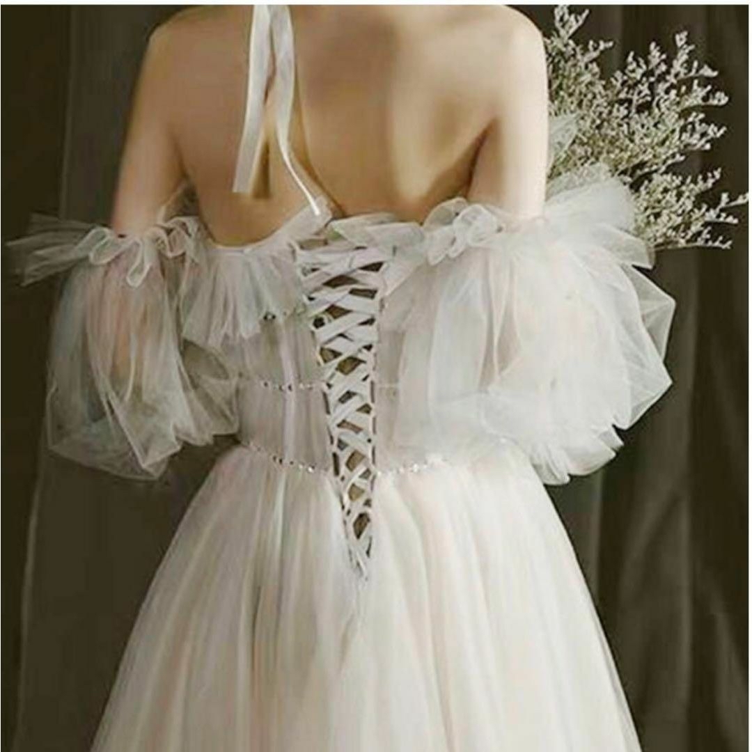 つけ袖レースフリル二の腕アームスリーブ白コスプレチュールアームカバーウエディング レディースのフォーマル/ドレス(ウェディングドレス)の商品写真
