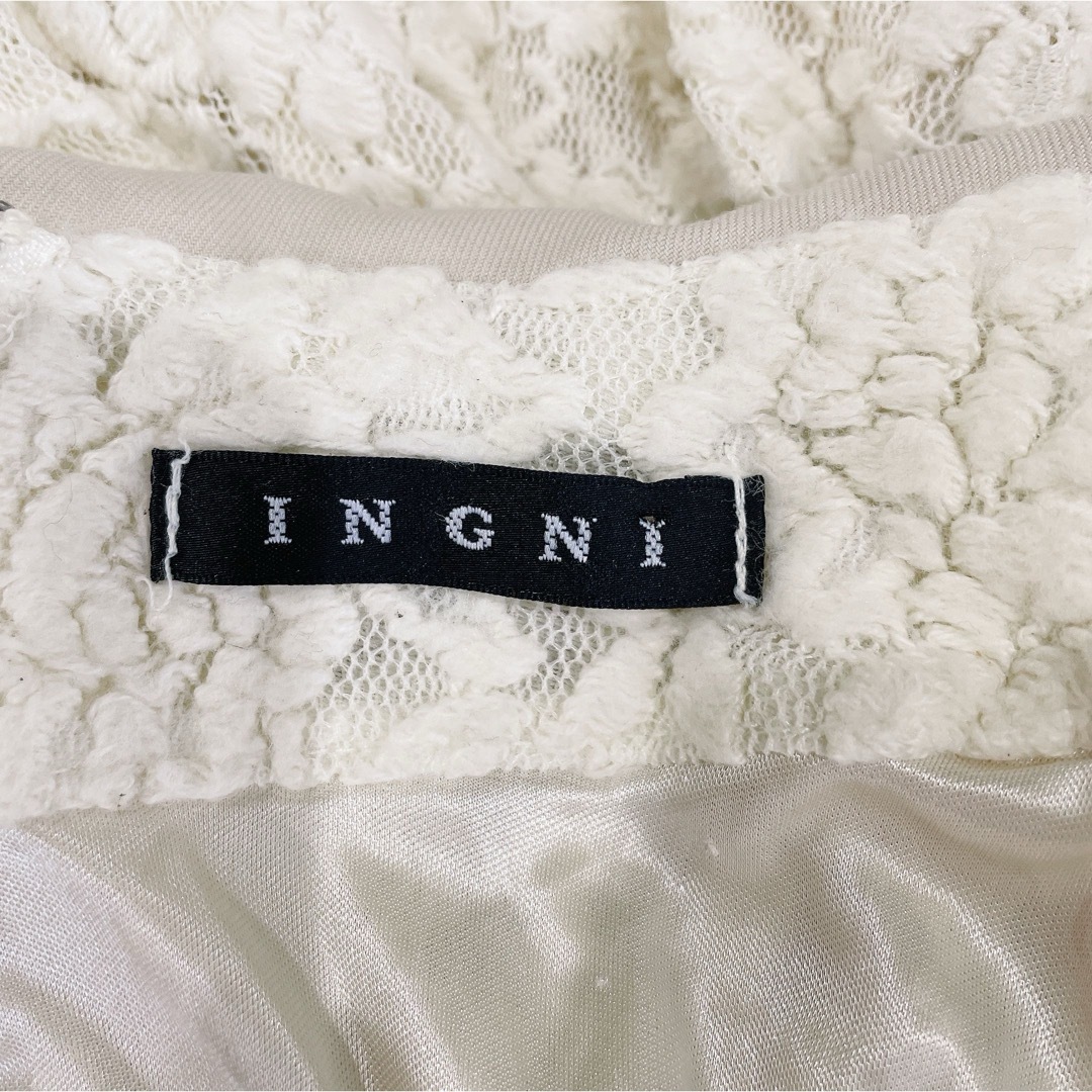 INGNI(イング)の【INGNI】イング 膝丈 ワンピース パール レース オフホワイト M 長袖 レディースのワンピース(ひざ丈ワンピース)の商品写真