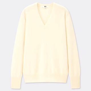 ユニクロ(UNIQLO)の【極美品★カシミヤ100%】ユニクロ　カシミヤVネックセーター（長袖）　ホワイト(ニット/セーター)