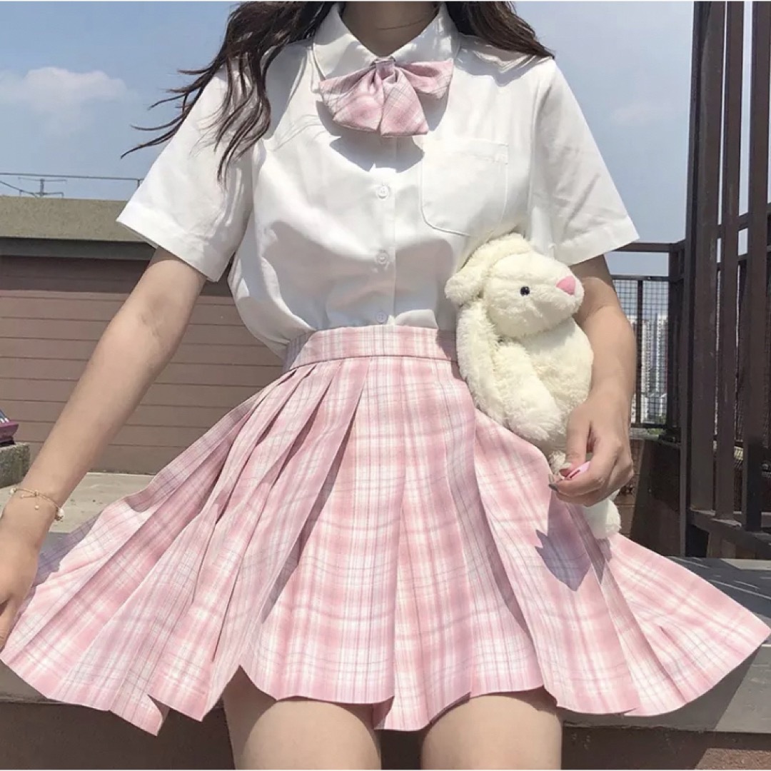 ピンクチェック　制服　スカート セット なんちゃって制服 コスプレ レディースのスカート(ミニスカート)の商品写真